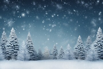 Illustration of a winter wonderland with snow-covered trees created with Generative AI technology