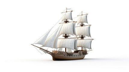 3d Illustration Simple Silling Ship in Isolated Background