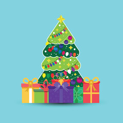 Decorated Christmas tree with gift boxes