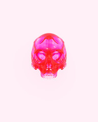 Skull pink transparent plastic Halloween head human anatomy sculpture model 3d illustration render digital rendering