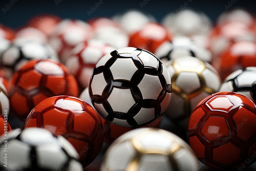 Wall mural Multiple Soccer Balls in 3D, football background