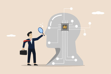 Analysis with AI artificial intelligence, technology helps or supports work success, AI engineer or robot assistance concept, smart businessman analyzes work using AI artificial intelligence.