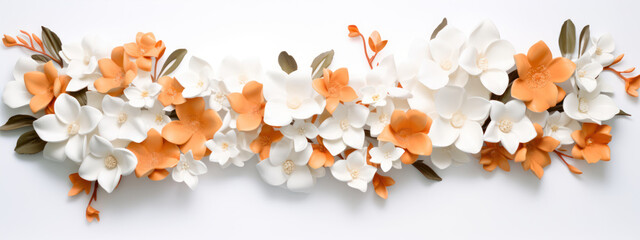 Flowers composition. Dried flowers on white background. Flat lay, top view, copy space