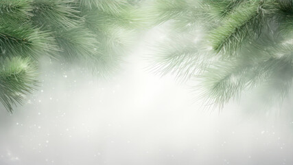 Christmas and New Year background with fir branches and snowflakes.
