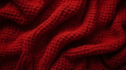 A texturized background featuring a bright red knit sweater. Soft and warm fabric.