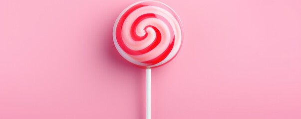 Sweet tasty pink lollipop on a pink background. Generative AI. - obrazy, fototapety, plakaty