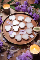 coconut wax with candles on the wooden plate
