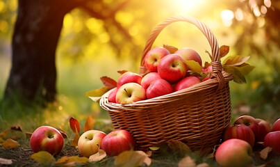 frisch gepflückte Äpfel im Korb