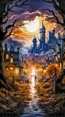 fantasy horror with a castle in the background Halloween Parade poster