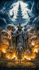 fantasy horror with skulls and a castle in the background. Halloween Parade poster