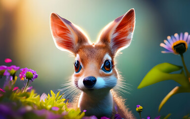 3D render nature animal realistic poster bright colors ai generative 