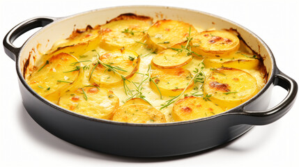 Delicious Potatoes Au Gratin Isolated on a white background