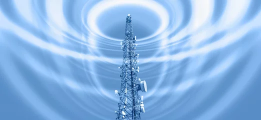 Foto op Aluminium Antenna tower of telecommunication and Phone base station with TV and wireless internet antennas  © muratart