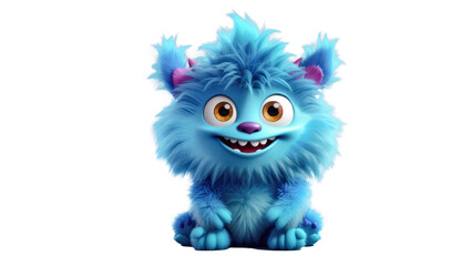 Adorable 3D Cartoon Character - Cute Blue Furry Monster
