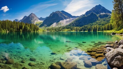 Impressively beautiful Fairy-tale mountain lake in Austrian Alps. colorful Scenery. Panoramic view of beautiful mountain landscape in Alps with Grundlsee lake, concept of an ideal resting place - obrazy, fototapety, plakaty