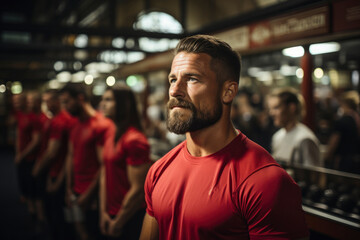 Obraz premium A handsome man with a beard training in a gym