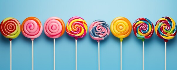Colorful tasty sweet lollipops on a colorful background. Generative AI.