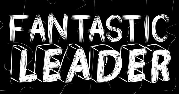 Fantastic Leader word animation of old chaotic film strip with grunge effect. Busy destroyed TV, video surface, vintage screen white scratches, cuts, dust and smudges.