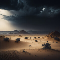 Fototapeta na wymiar A fantastic storm in the desert. AI