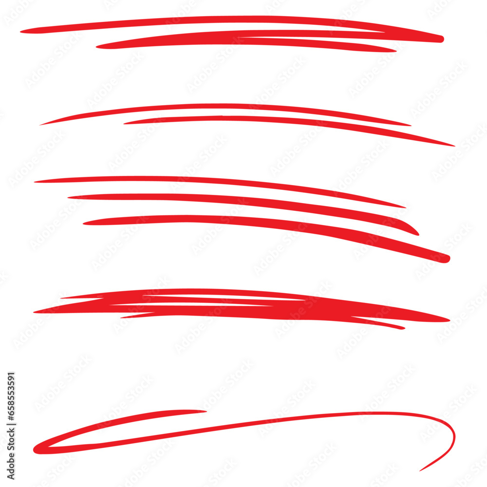 Wall mural single line stroke set red underline as a design underline element, isolated over the white backgrou