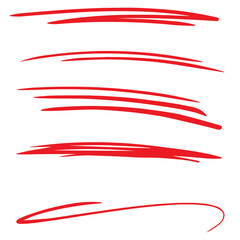 Single line stroke set red underline as a design underline element, isolated over the white background, set of lines set