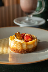 Delicious Fruit Cheesecake on Plate: Tempting Dessert with Freshness and Flavor