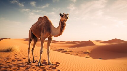 In the middle of the desert, there was a wild camel. 