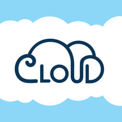 Cloud shape made out of the text cloud. Wordmark logo for a cloud computing or tech company that uses cloud storage. logotype symbol 