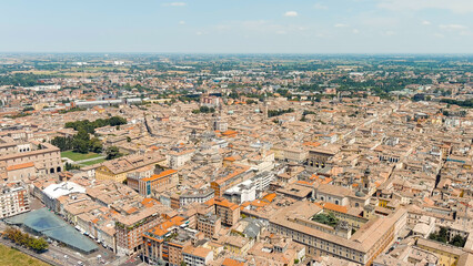 Fototapeta na wymiar Parma, Italy. The historical center of Parma. Panorama of the city from the air. Summer day, Aerial View