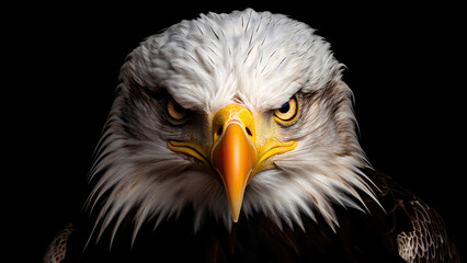 Bald eagle on black background, in the style of contemporary realistic portrait