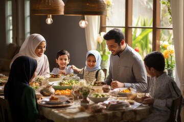 Asian Muslim family enjoying their dinner at eid mubarak