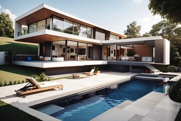 Fototapeta premium Modern House with swimingpool. building
