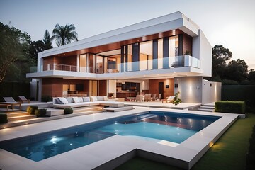 Obraz na płótnie Canvas Modern House with swimingpool. holiday