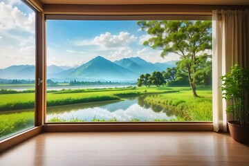 landscape nature view background. view from window at a wonderful landscape nature view. luxury