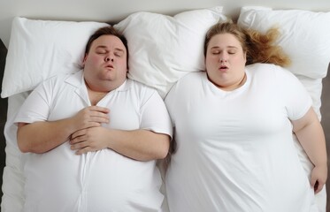 Overweight couple sleeping well. Room person. Generate Ai - obrazy, fototapety, plakaty