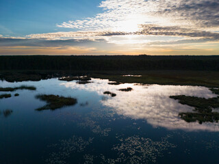 Nature of Estonia.  Sunrise at Lake Seli in autumn.