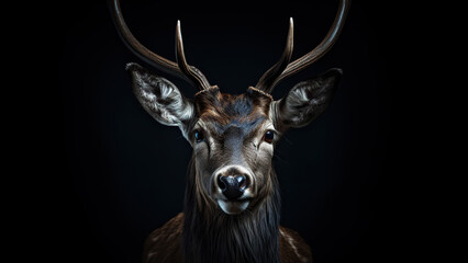 Deer on black background, in the style of contemporary realist portrait.