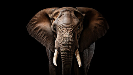 Elephant on black background, in the style of contemporary realism portrait. - obrazy, fototapety, plakaty