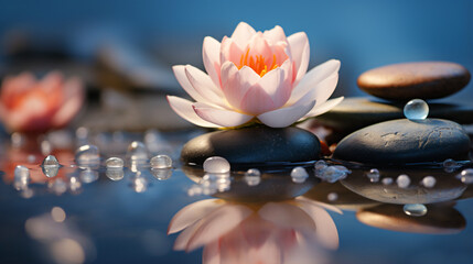 lotus flower and stones in a zen water garden - obrazy, fototapety, plakaty