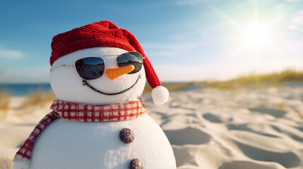 This concept radiates the festive spirit of a winter holiday, particularly Christmas. The AI-generated art could showcase a close-up of a charming snowman wearing a wool hat and scarf,