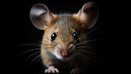 Mouse on black background, in the style of contemporary realist portrait. 