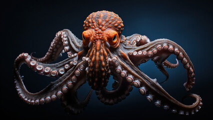 Obraz premium Octopus on black background, in the style of contemporary realist portrait.