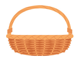 Handmade wooden basket with handle vector illustration isolated on white background