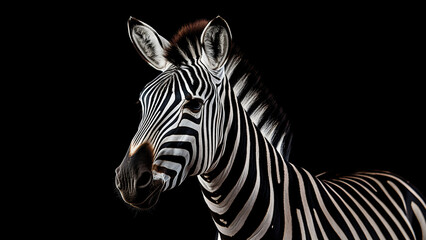 Fototapeta na wymiar Zebra on black background, in the style of contemporary realism portrait