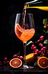 A glass of wine being poured into a wine glass
