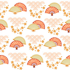 Seamless pattern classic asian style hand fan vector illustration