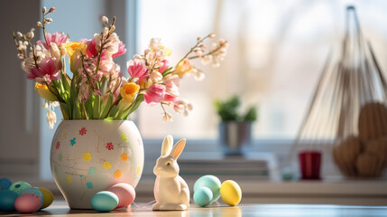 easter still life with flowers and eggs - obrazy, fototapety, plakaty