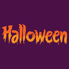 Happy Halloween Typography Logo Lettering on Purple Background with Bats, Pumpkin and Horror Theme