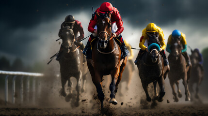 Horse Racing close up Photo. Sports, Horse racers. Ai generative.	
 - obrazy, fototapety, plakaty