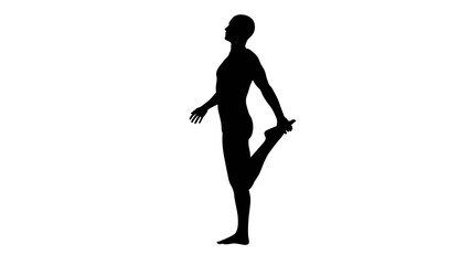 Fototapeta na wymiar Silhouette of a beautiful young athletic man stretching leg, transparent background. 3d illustration (rendering).